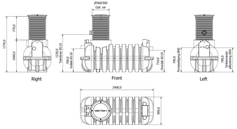 Watercare komplet regnvandsanlæg til hus 1200L Watercare komplet regnvandsanlæg til hus 1200L