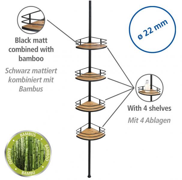 Wenko Dolcedo teleskopisk hjørnehylde til bad - Mat sort - Skruefri Wenko Dolcedo teleskopisk hjørnehylde til bad - Mat sort - Skruefri