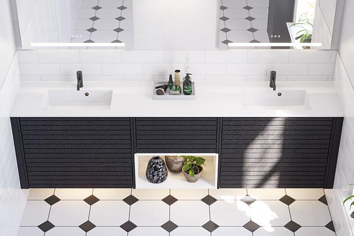 Dansani Luna Classic 220 møbelsæt m/Minore dobbeltvask og lameller - Eg noir