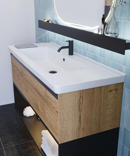 Dansani Luna Classic 120 møbelsæt m/Larghetto vask og integrerede greb - Natur eg/sort