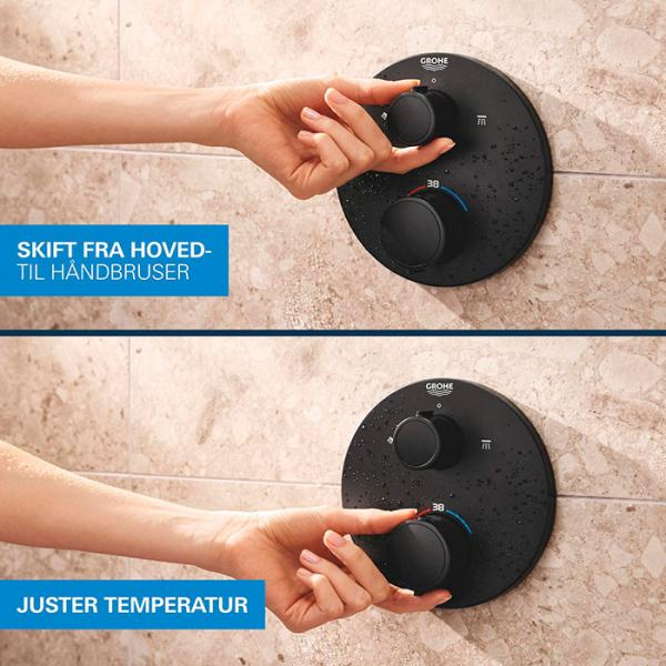 Grohe Precision Thermostat indbygningsbrusesystem - Mat sort Grohe Precision Thermostat indbygningsbrusesystem - Mat sort